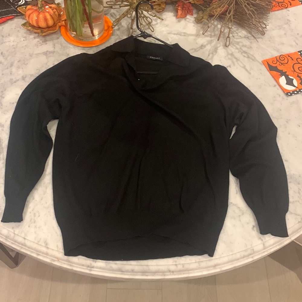 Canali Long-Sleeve knitted Three-Button Polo Sweater black